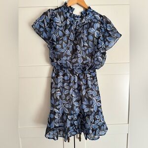 THML Blue Floral Feminine Peasant Bohemian Mini Dress Size XS NWT